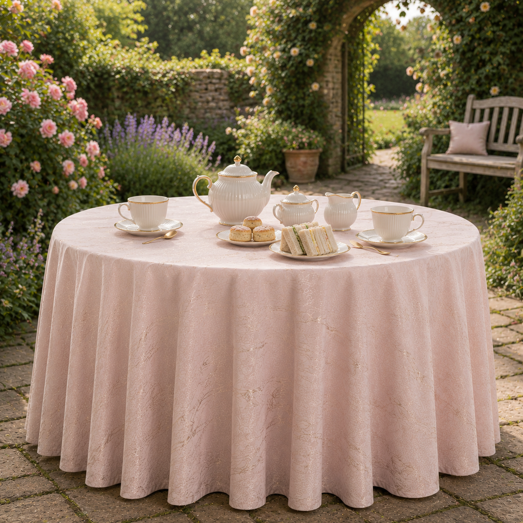 120" Seamless Round Gilded Marble Holland Velvet Tablecloth - Blush Pink/Rose Gold (1pc)