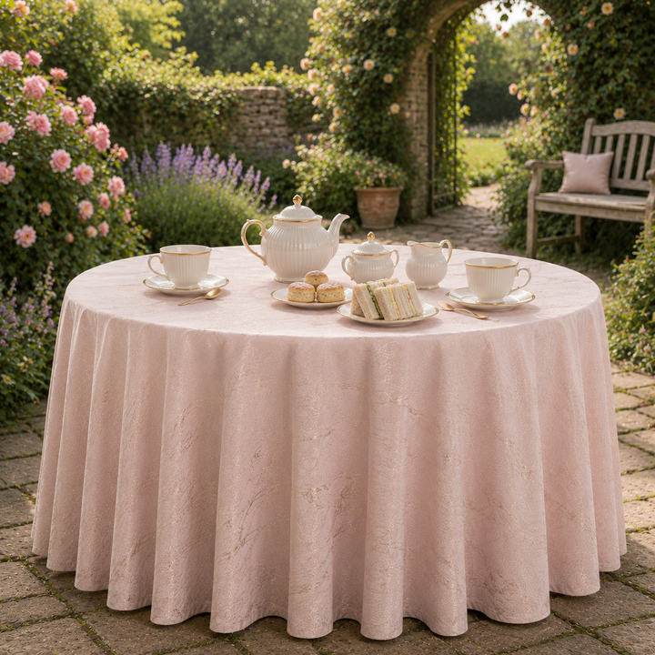 120" Seamless Round Gilded Marble Holland Velvet Tablecloth - Blush Pink/Rose Gold (1pc)