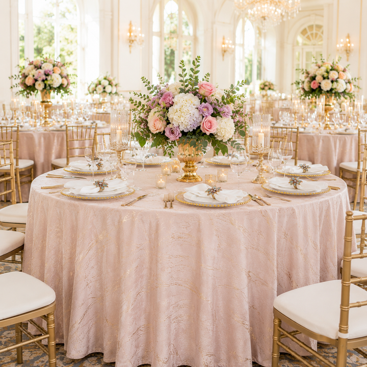 120" Seamless Round Gilded Marble Holland Velvet Tablecloth - Blush Pink/Rose Gold (1pc)