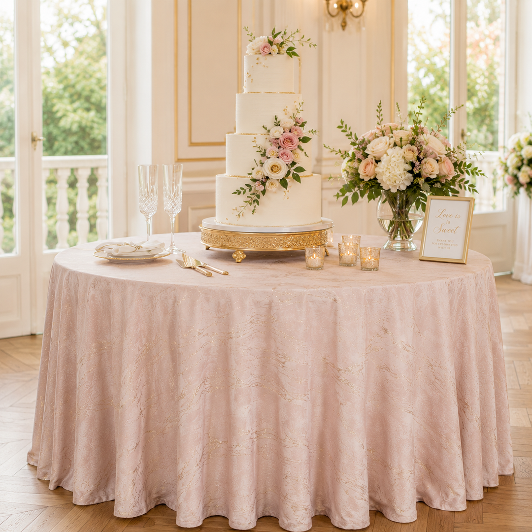 120" Seamless Round Gilded Marble Holland Velvet Tablecloth - Blush Pink/Rose Gold (1pc)