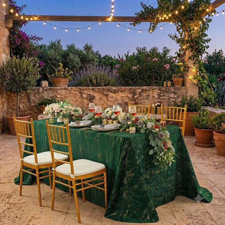 90"x132" Seamless Rectangular Gilded Marble Holland Velvet Tablecloth - Emerald Green (1pc)