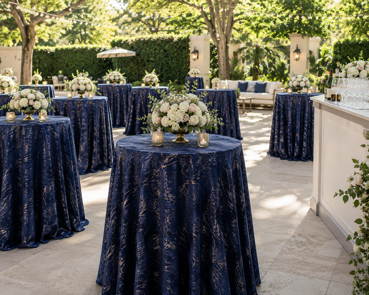 120" Seamless Round Gilded Marble Holland Velvet Tablecloth - Navy Blue (1pc)