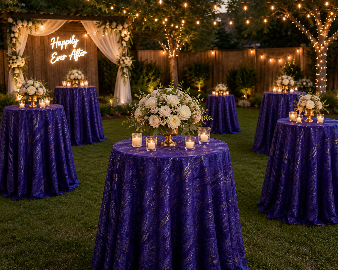 132" Round Gilded Marble Holland Velvet Tablecloth - Regency Purple (1pc)