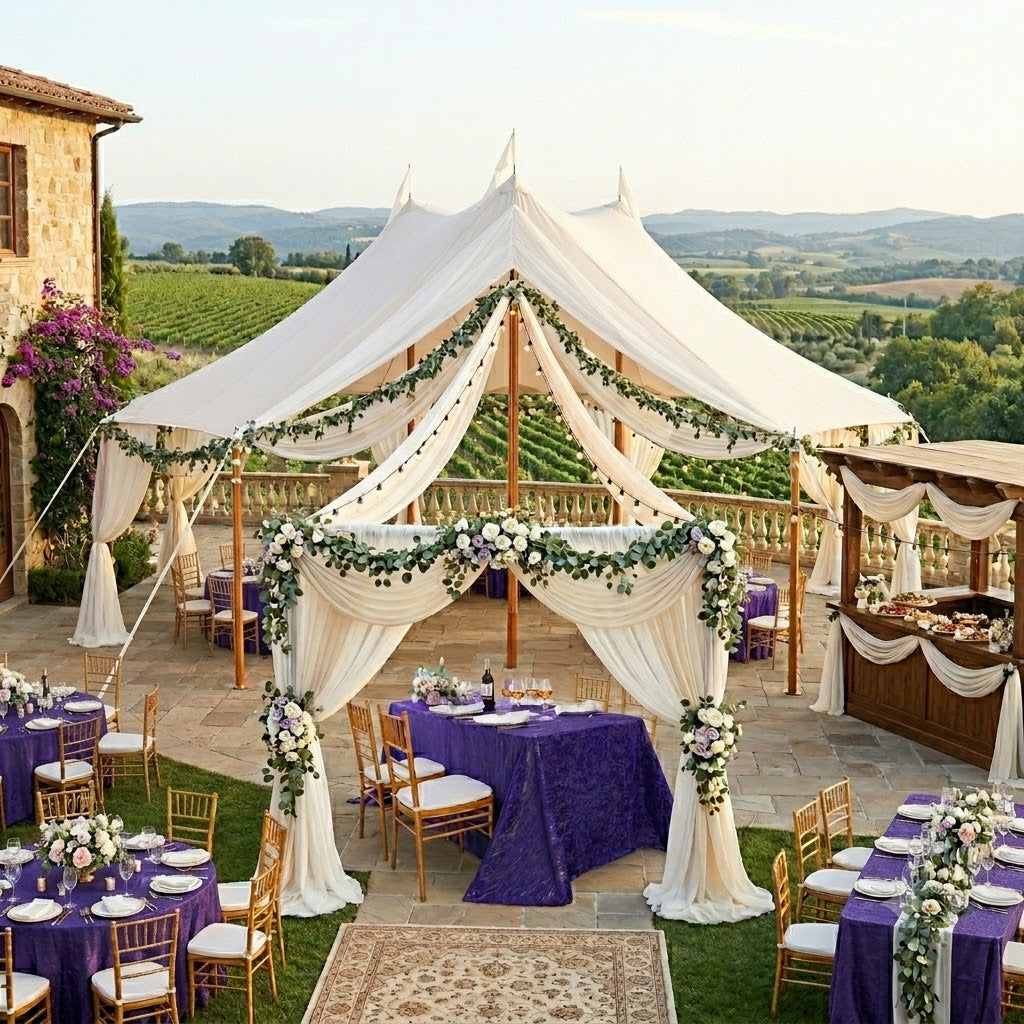 90"x132" Seamless Rectangular Gilded Marble Holland Velvet Tablecloth - Regency Purple (1pc)