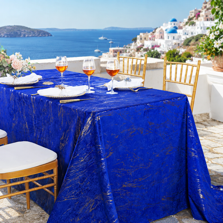 90"x132" Seamless Rectangular Gilded Marble Holland Velvet Tablecloth - Royal Blue (1pc)