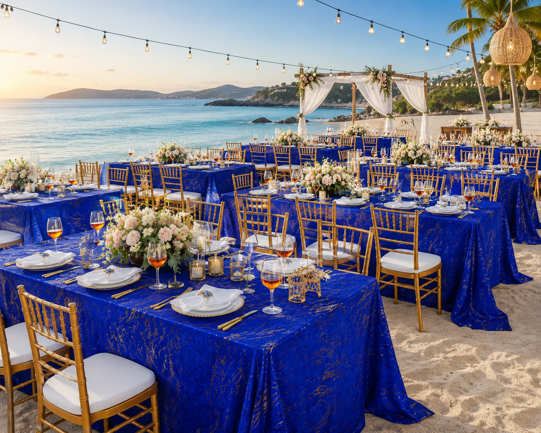 90"x132" Seamless Rectangular Gilded Marble Holland Velvet Tablecloth - Royal Blue (1pc)