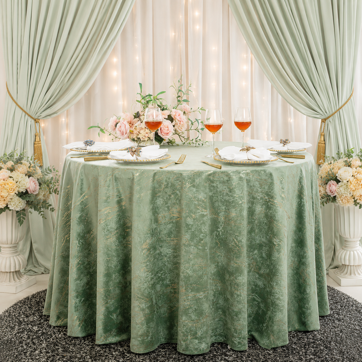 132" Round Gilded Marble Holland Velvet Tablecloth - Sage Green (1pc)