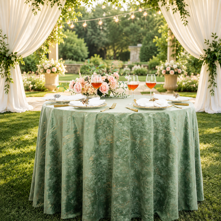 132" Round Gilded Marble Holland Velvet Tablecloth - Sage Green (1pc)