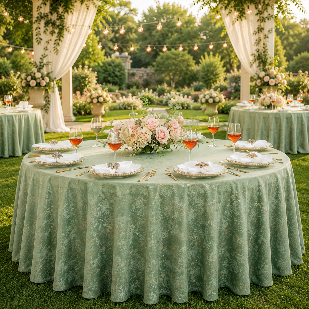 132" Round Gilded Marble Holland Velvet Tablecloth - Sage Green (1pc)