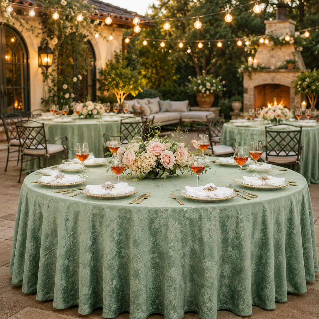 132" Round Gilded Marble Holland Velvet Tablecloth - Sage Green (1pc)