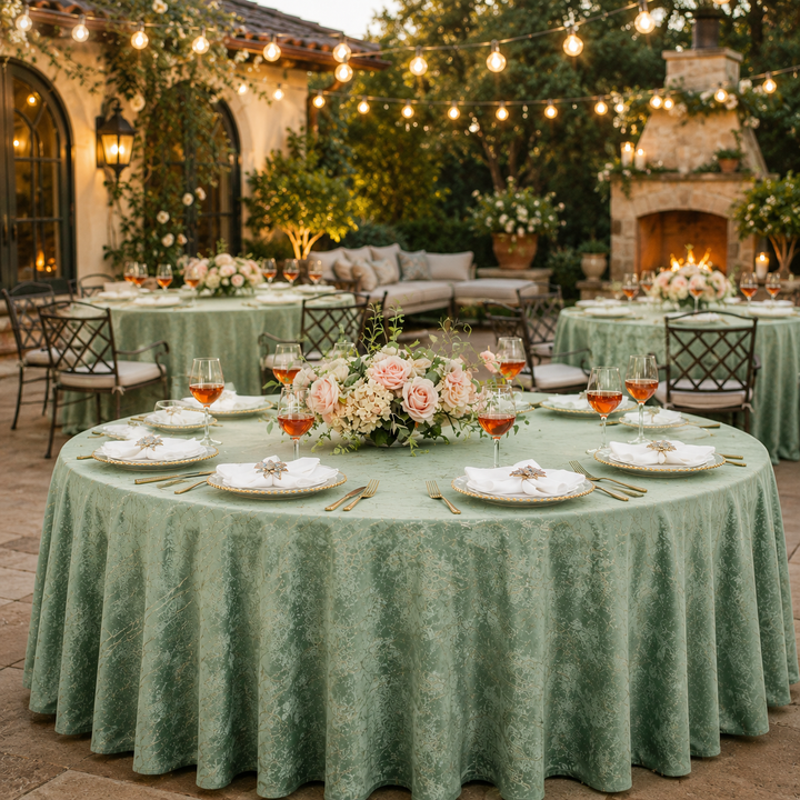 132" Round Gilded Marble Holland Velvet Tablecloth - Sage Green (1pc)