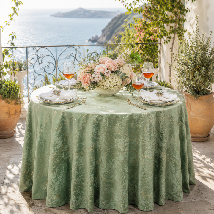 132" Round Gilded Marble Holland Velvet Tablecloth - Sage Green (1pc)