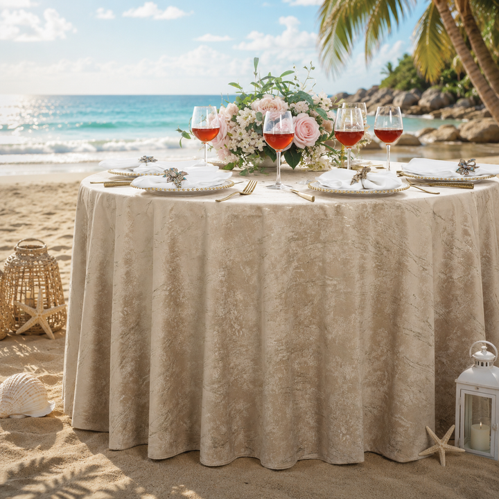120" Seamless Round Gilded Marble Holland Velvet Tablecloth - Champagne (1pc)