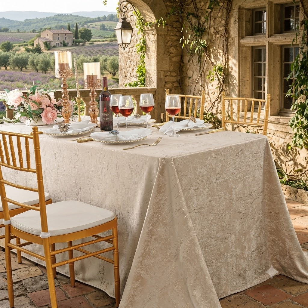 90"x132" Seamless Rectangular Gilded Marble Holland Velvet Tablecloth - Champagne (1pc)