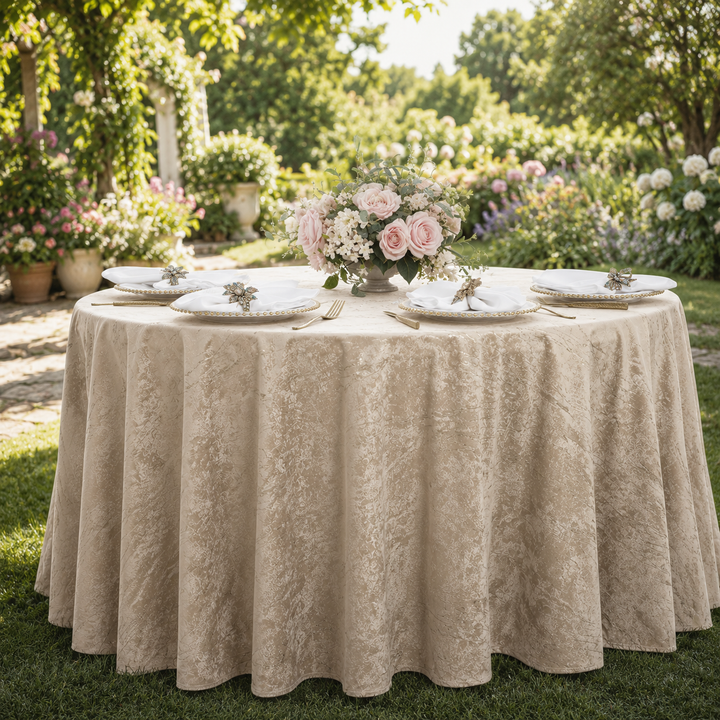 120" Seamless Round Gilded Marble Holland Velvet Tablecloth - Champagne (1pc)
