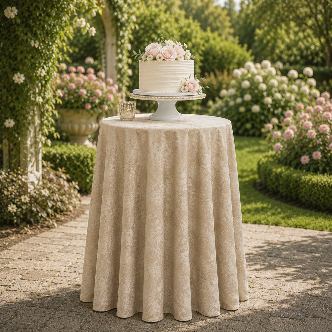 120" Seamless Round Gilded Marble Holland Velvet Tablecloth - Champagne (1pc)