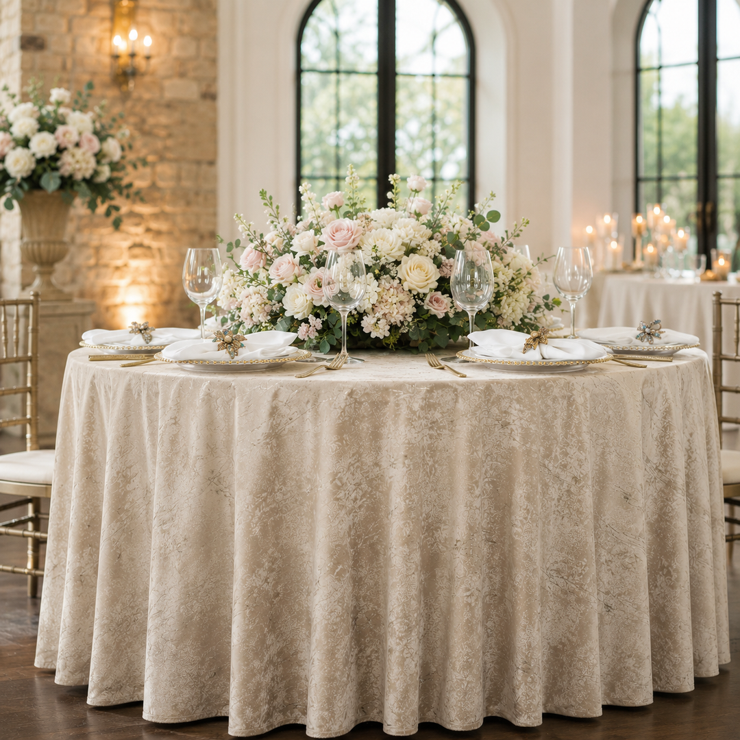 120" Seamless Round Gilded Marble Holland Velvet Tablecloth - Champagne (1pc)