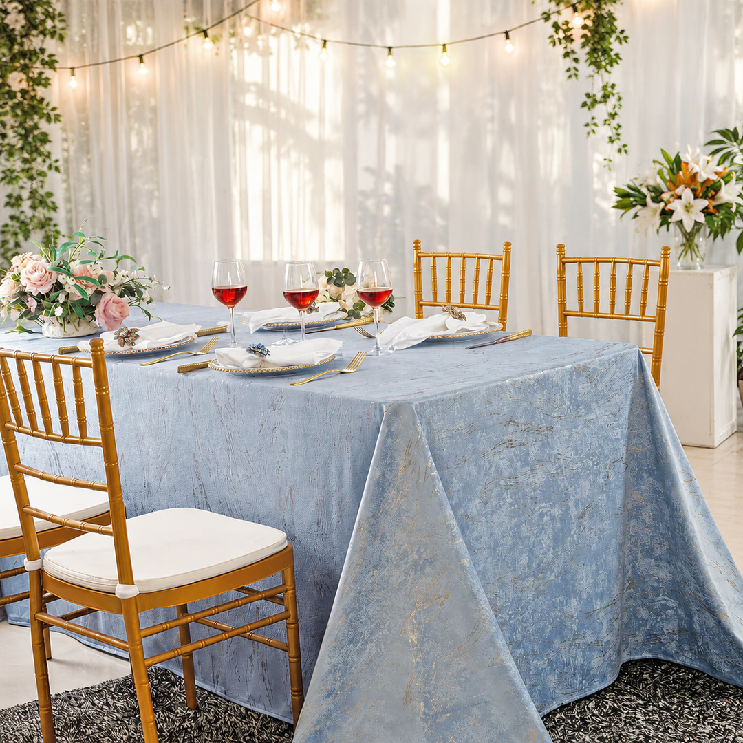 90"x156" Seamless Rectangular Gilded Marble Holland Velvet Tablecloth - Dusty Blue (1pc)