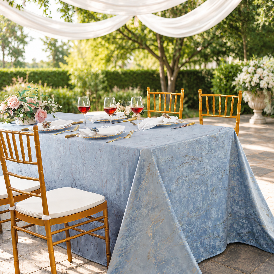 90"x156" Seamless Rectangular Gilded Marble Holland Velvet Tablecloth - Dusty Blue (1pc)