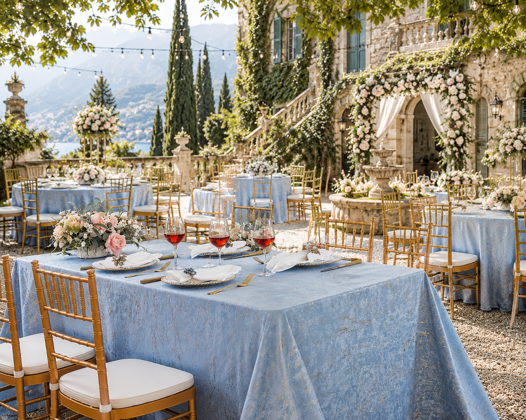 90"x156" Seamless Rectangular Gilded Marble Holland Velvet Tablecloth - Dusty Blue (1pc)