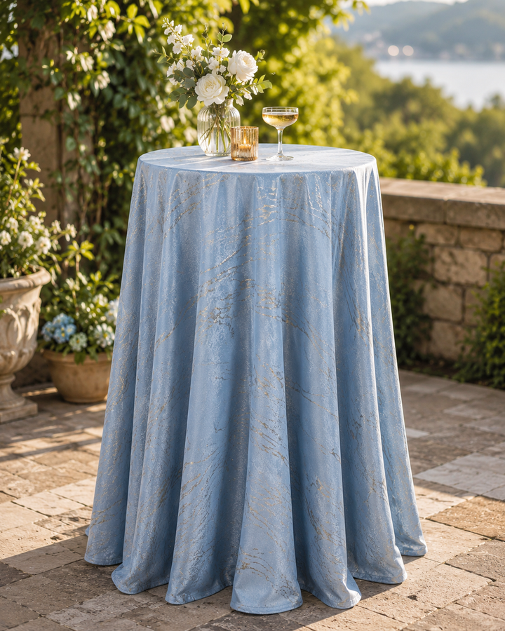 132" Round Gilded Marble Holland Velvet Tablecloth - Dusty Blue (1pc)