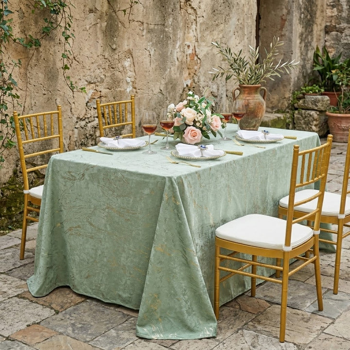 90"x132" Seamless Rectangular Gilded Marble Holland Velvet Tablecloth - Sage Green (1pc)
