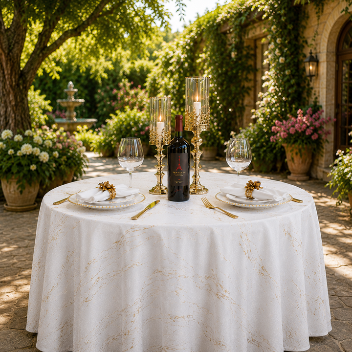 132" Round Gilded Marble Holland Velvet Tablecloth - White (1pc)