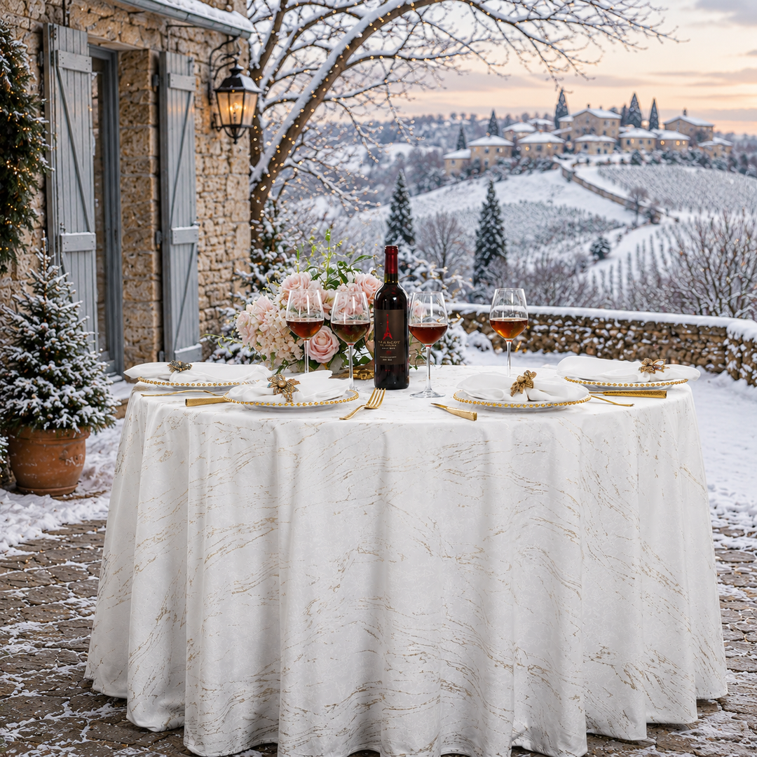 120" Seamless Round Gilded Marble Holland Velvet Tablecloth - White (1pc)