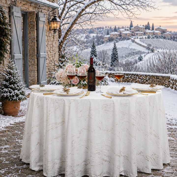 120" Seamless Round Gilded Marble Holland Velvet Tablecloth - White (1pc)