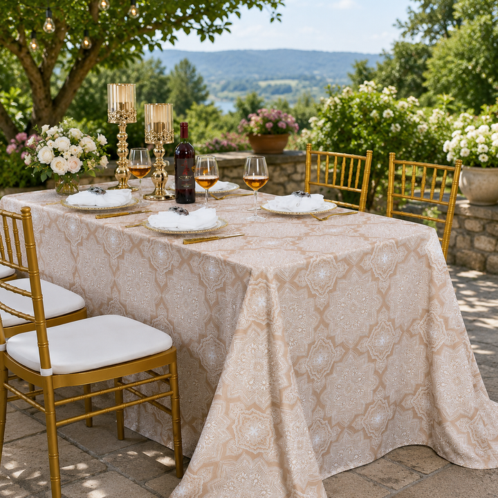 90"x156" Seamless Rectangular Henna Scuba (Wrinkle-Free) (240 GSM) Tablecloth - Champagne (1pc)