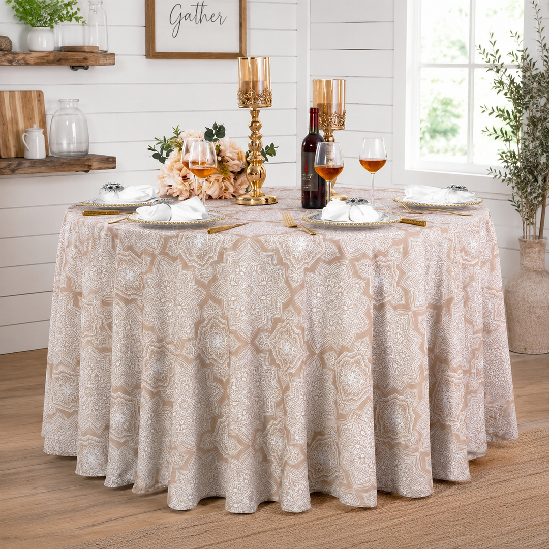 120" Seamless Round Henna Scuba (Wrinkle-Free) (240 GSM) Tablecloth - Champagne (1pc/pk)