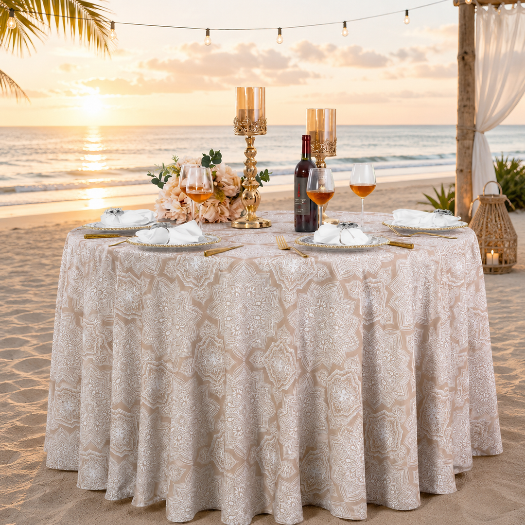 120" Seamless Round Henna Scuba (Wrinkle-Free) (240 GSM) Tablecloth - Champagne (1pc/pk)