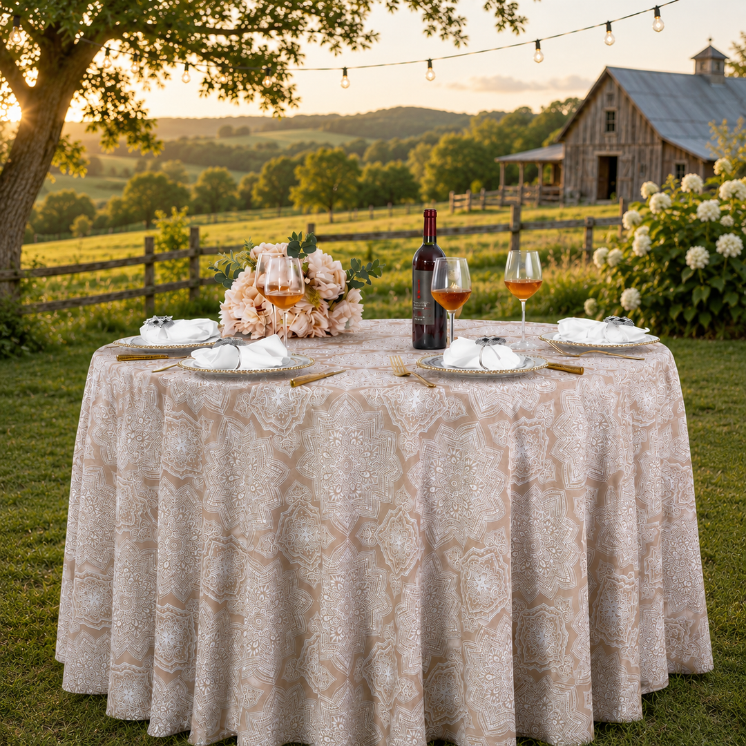 120" Seamless Round Henna Scuba (Wrinkle-Free) (240 GSM) Tablecloth - Champagne (1pc/pk)