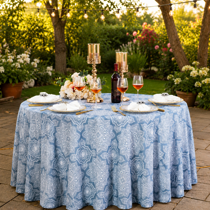 Nappe ronde en plongée au henné (sans plis) de 132 po - Bleu poussiéreux (1 pièce)