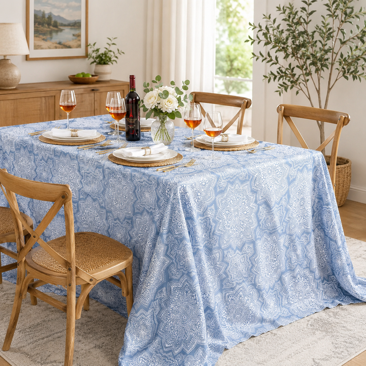 90"x156" Seamless Rectangular Henna Scuba (Wrinkle-Free) (240 GSM) Tablecloth - Dusty Blue (1pc)