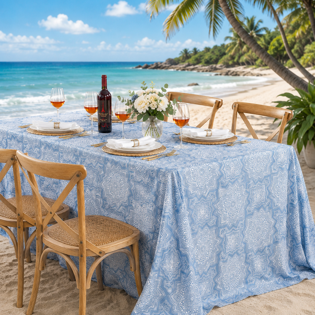 90"x156" Seamless Rectangular Henna Scuba (Wrinkle-Free) (240 GSM) Tablecloth - Dusty Blue (1pc)