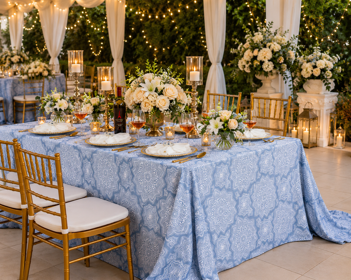 90"x156" Seamless Rectangular Henna Scuba (Wrinkle-Free) (240 GSM) Tablecloth - Dusty Blue (1pc)