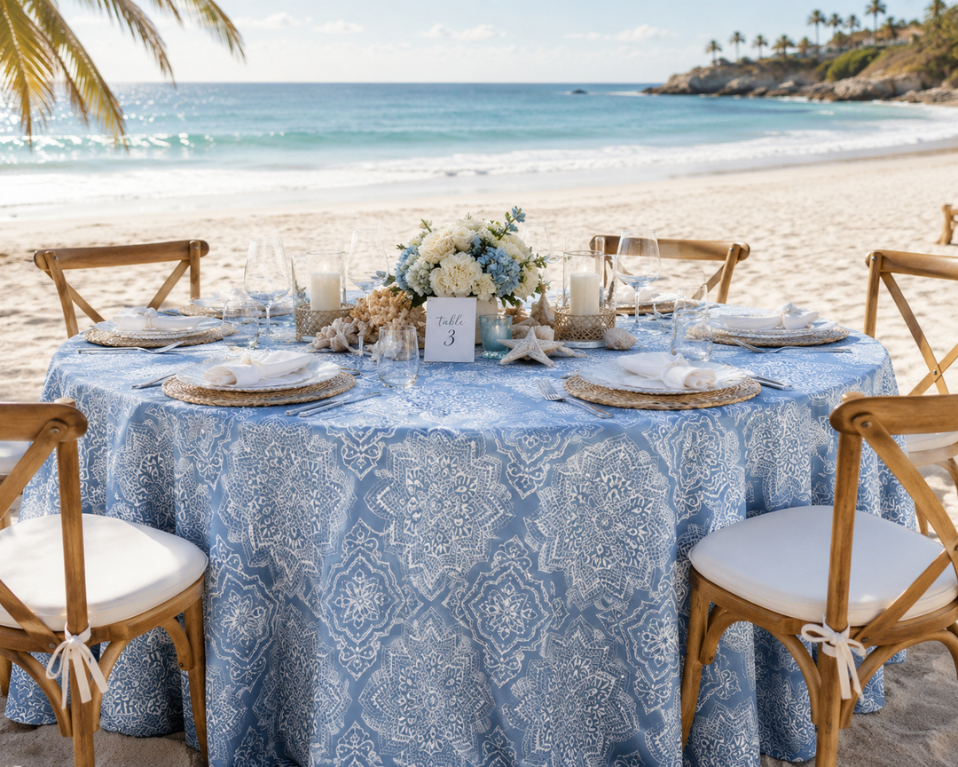 Nappe ronde en plongée au henné (sans plis) de 132 po - Bleu poussiéreux (1 pièce)