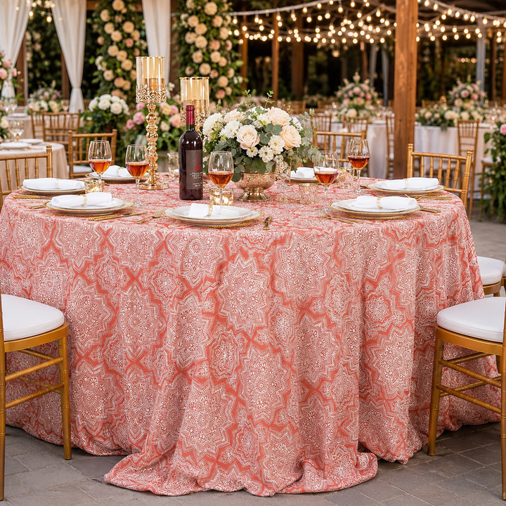 132" Round Henna Scuba (Wrinkle-Free) (240 GSM) Tablecloth - Rust/Burnt Orange (1pc)