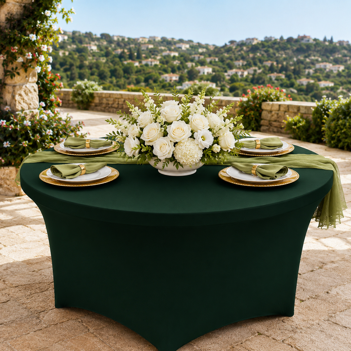 Housse de table ronde en élasthanne de 6 pieds - Vert chasseur/Vert houx (1 pièce)