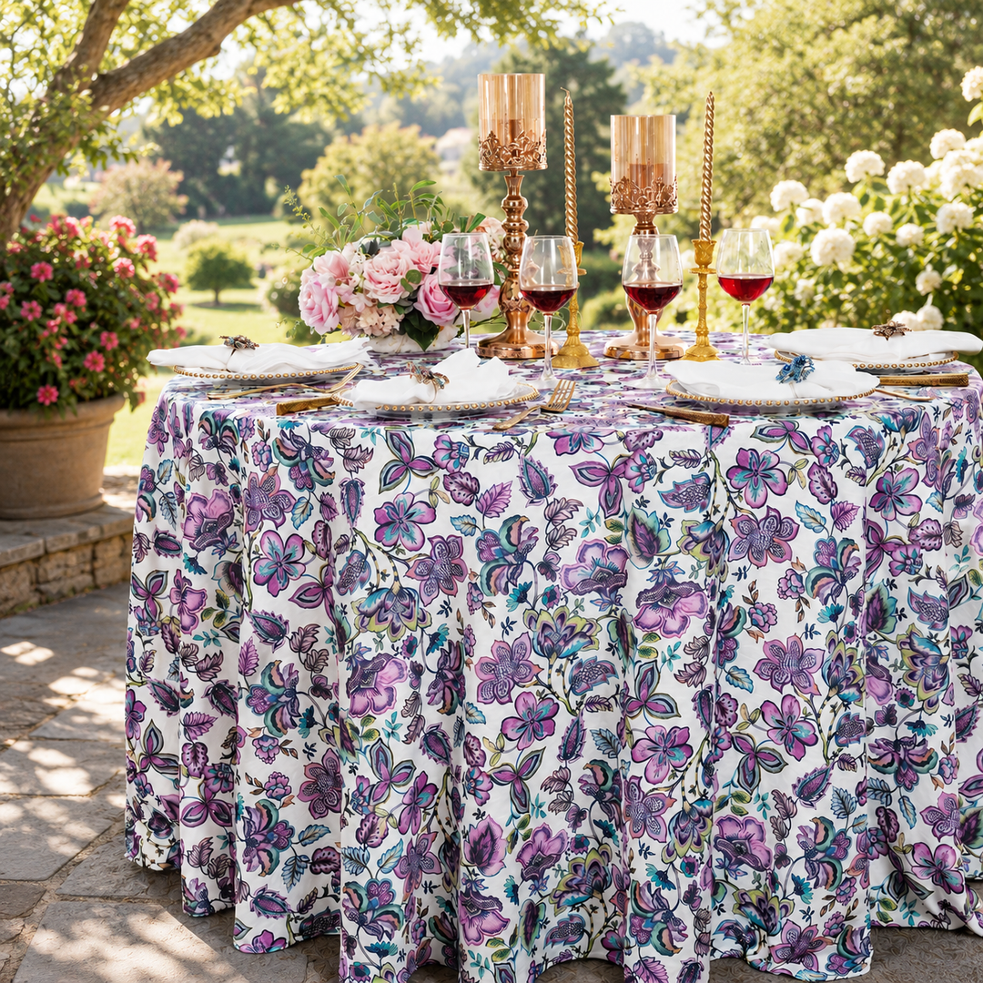 132" Round Faux Linen Tablecloth - Italian Anemone (1pc)
