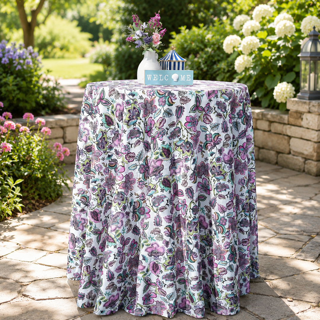 132" Round Faux Linen Tablecloth - Italian Anemone (1pc)