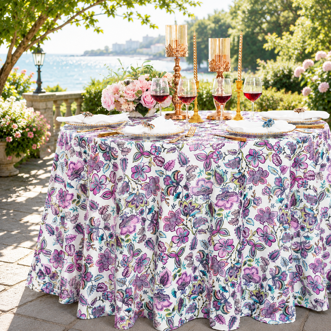 132" Round Faux Linen Tablecloth - Italian Anemone (1pc)
