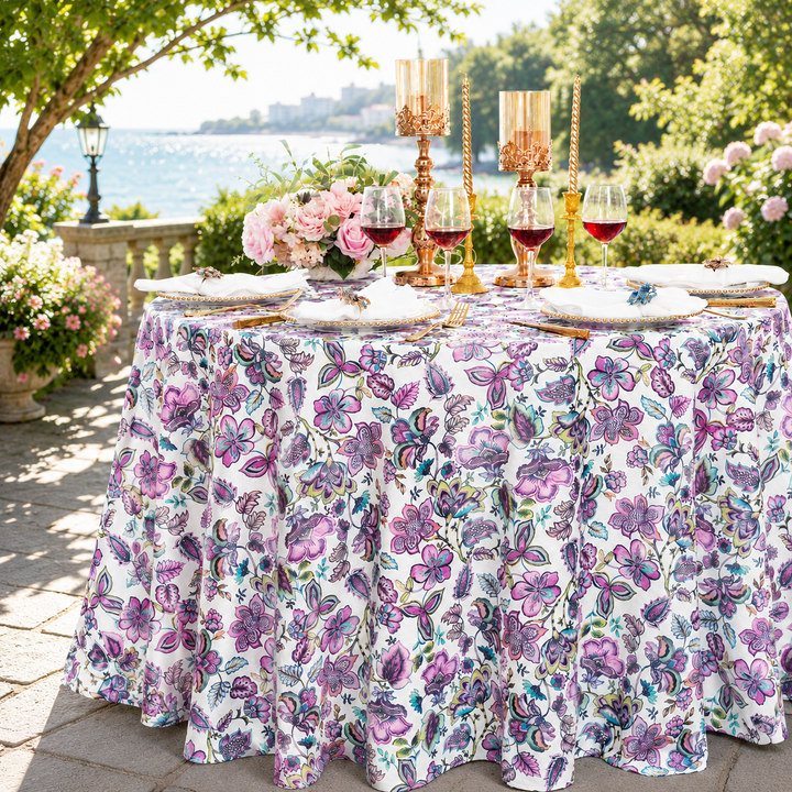 132" Round Faux Linen Tablecloth - Italian Anemone (1pc)