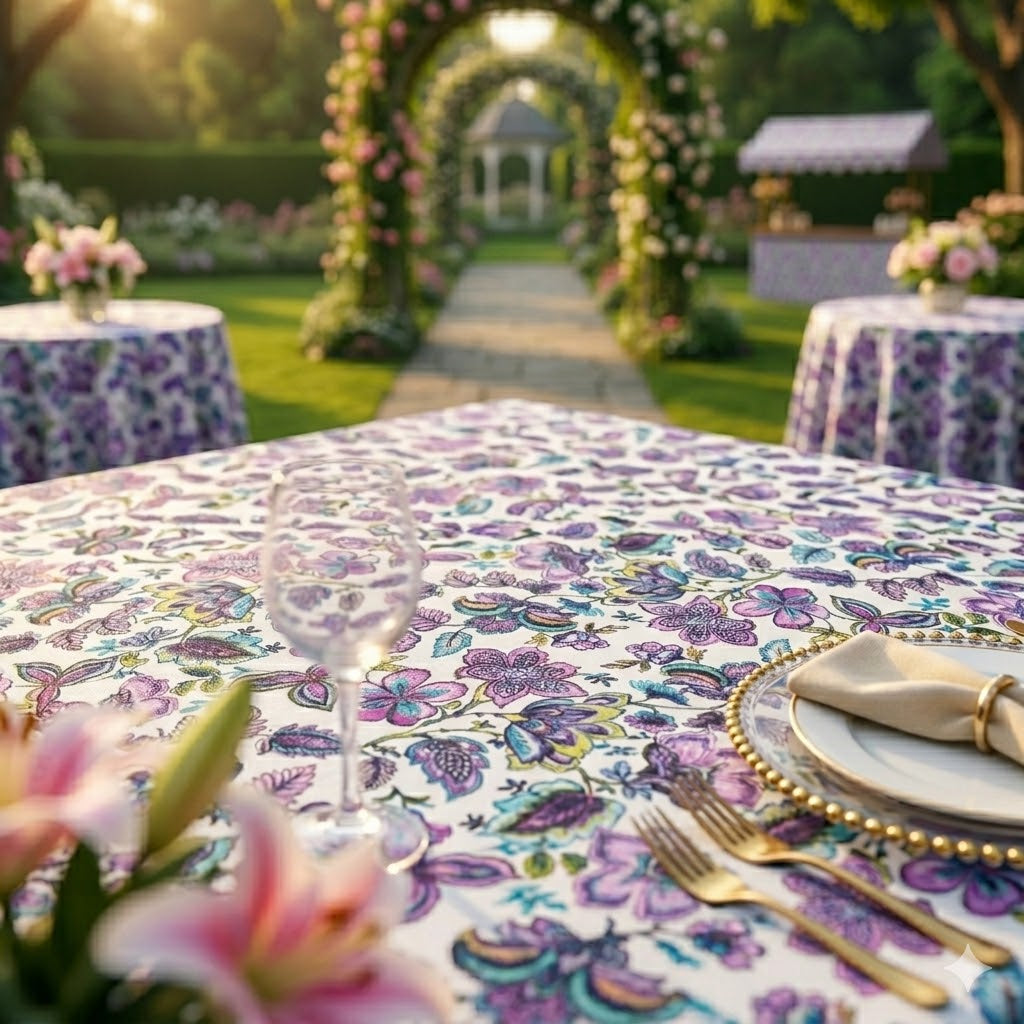 90"x132" Seamless Rectangular Faux Linen Tablecloth - Italian Anemone (1pc)