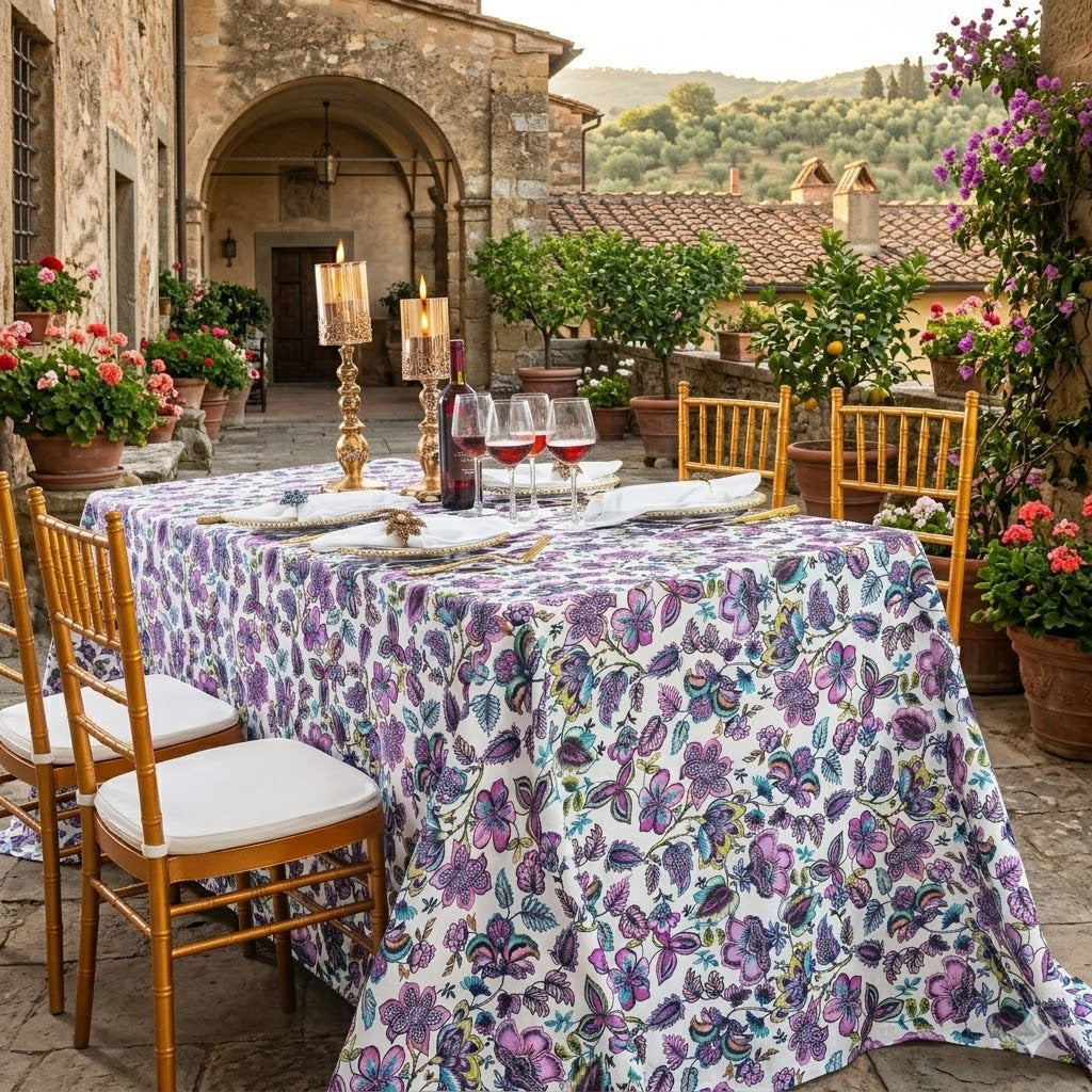 90"x132" Seamless Rectangular Faux Linen Tablecloth - Italian Anemone (1pc)