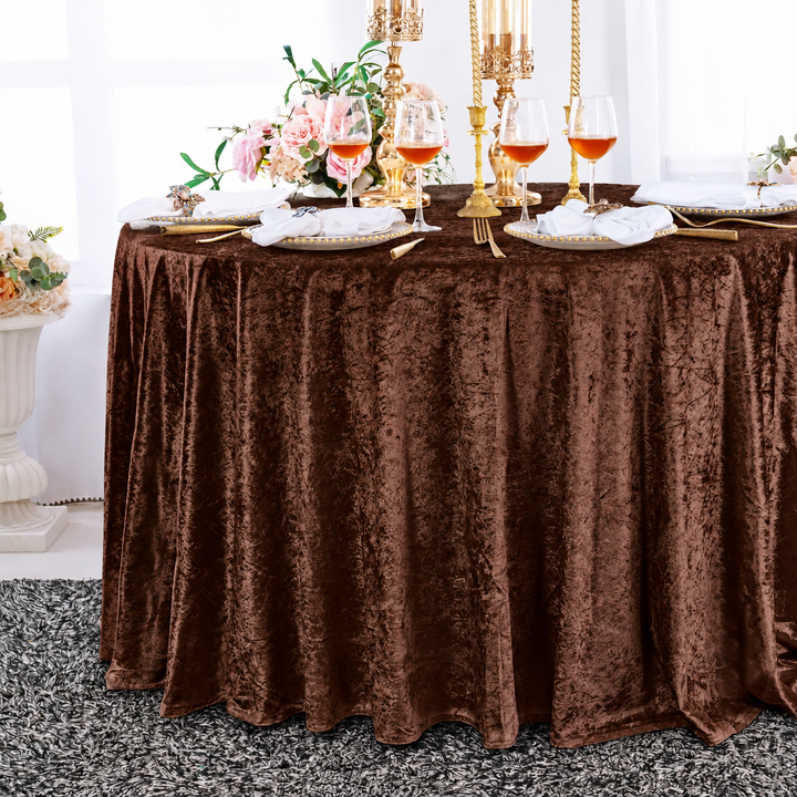 120" Round Ice Crushed Velvet (200 GSM) Tablecloth - Chocolate (1pc)