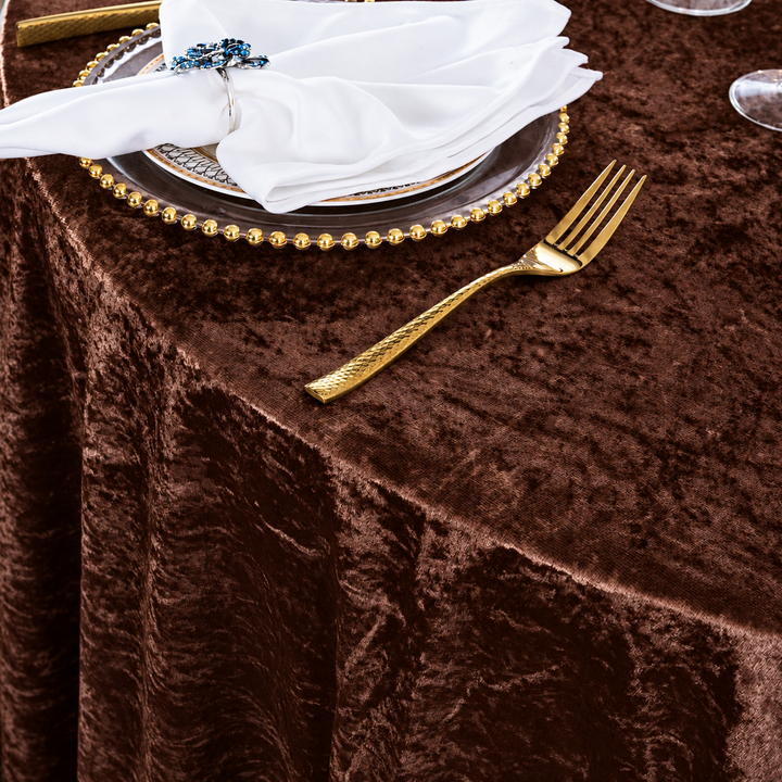 120" Round Ice Crushed Velvet (200 GSM) Tablecloth - Chocolate (1pc)