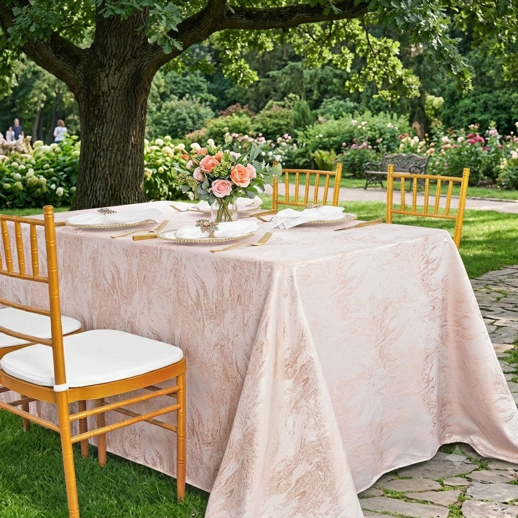 90"x132" Seamless Rectangular Mirage Jacquard Polyester Tablecloth - Blush Pink/Rose Gold (1pc)