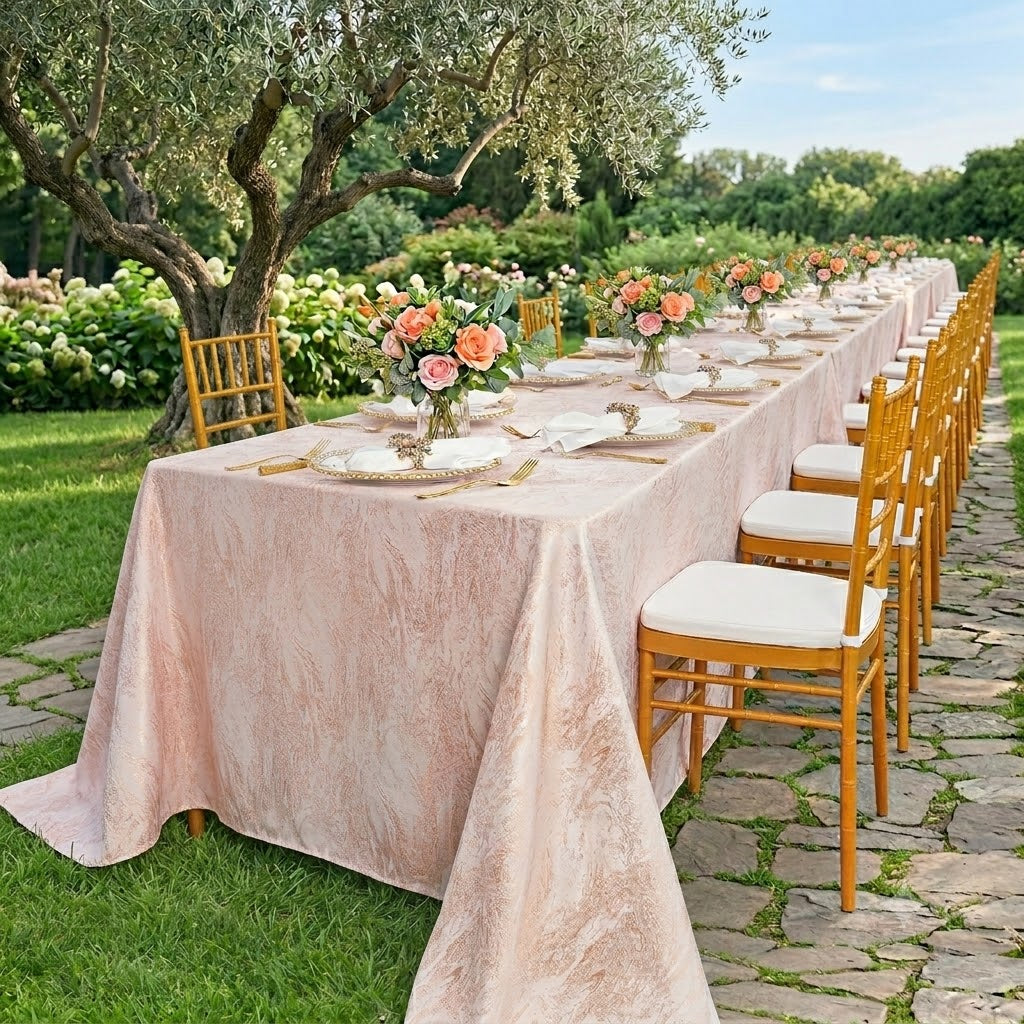 90"x132" Seamless Rectangular Mirage Jacquard Polyester Tablecloth - Blush Pink/Rose Gold (1pc)